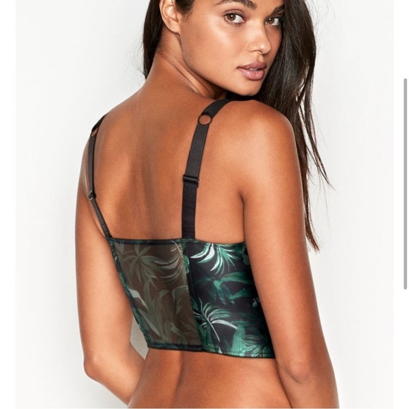 RARE Victoria's‎ Secret Very Sexy Satin Palm Leaf Shine Strap Bustier Bra 32DD - Picture 11 of 17